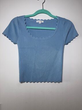 Blu Pepper Light Blue Scalloped Knit Crop Top